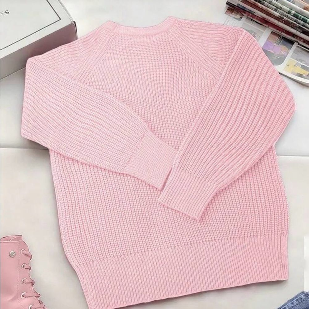 SHEIN Pastel Pink Ribbed Crewneck Sweater